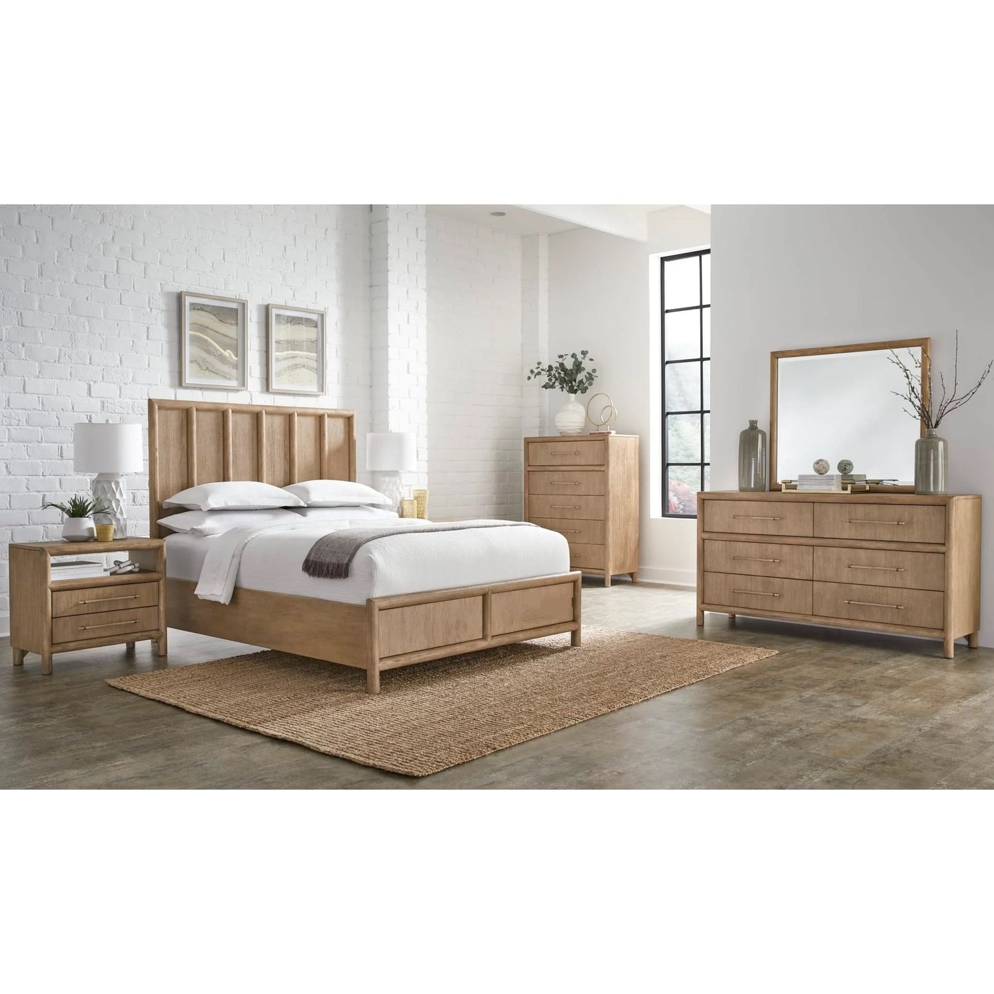 Dorsey Wooden Panel Bed in Granola