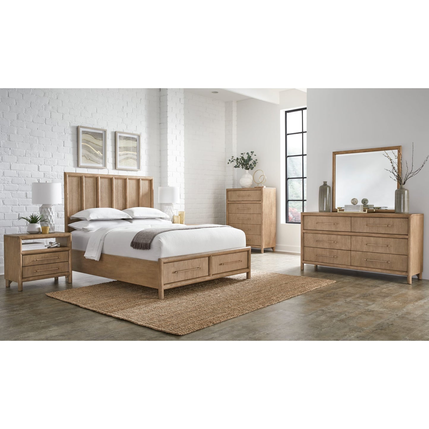 Dorsey Wooden Two Drawer Storage Bed in Granola