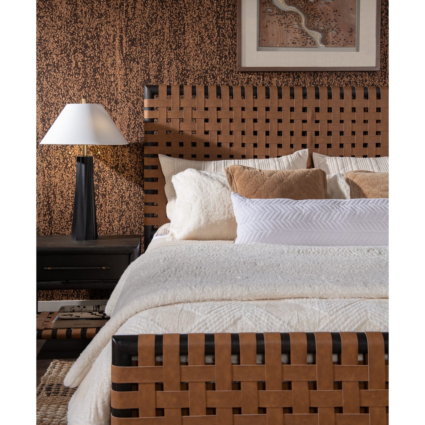 Dorsey Woven Panel Bed in Basalt Grey and Ginger