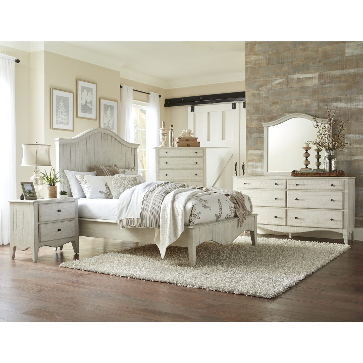 Ella Solid Wood Crown Bed in White Wash