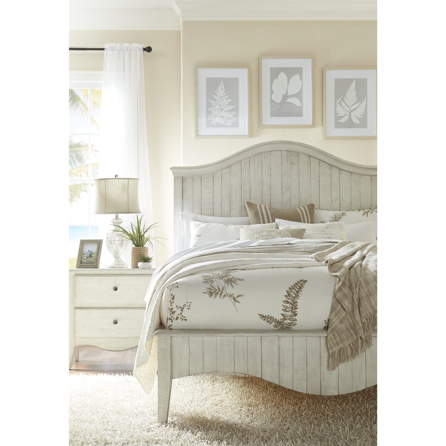 Ella Solid Wood Crown Bed in White Wash