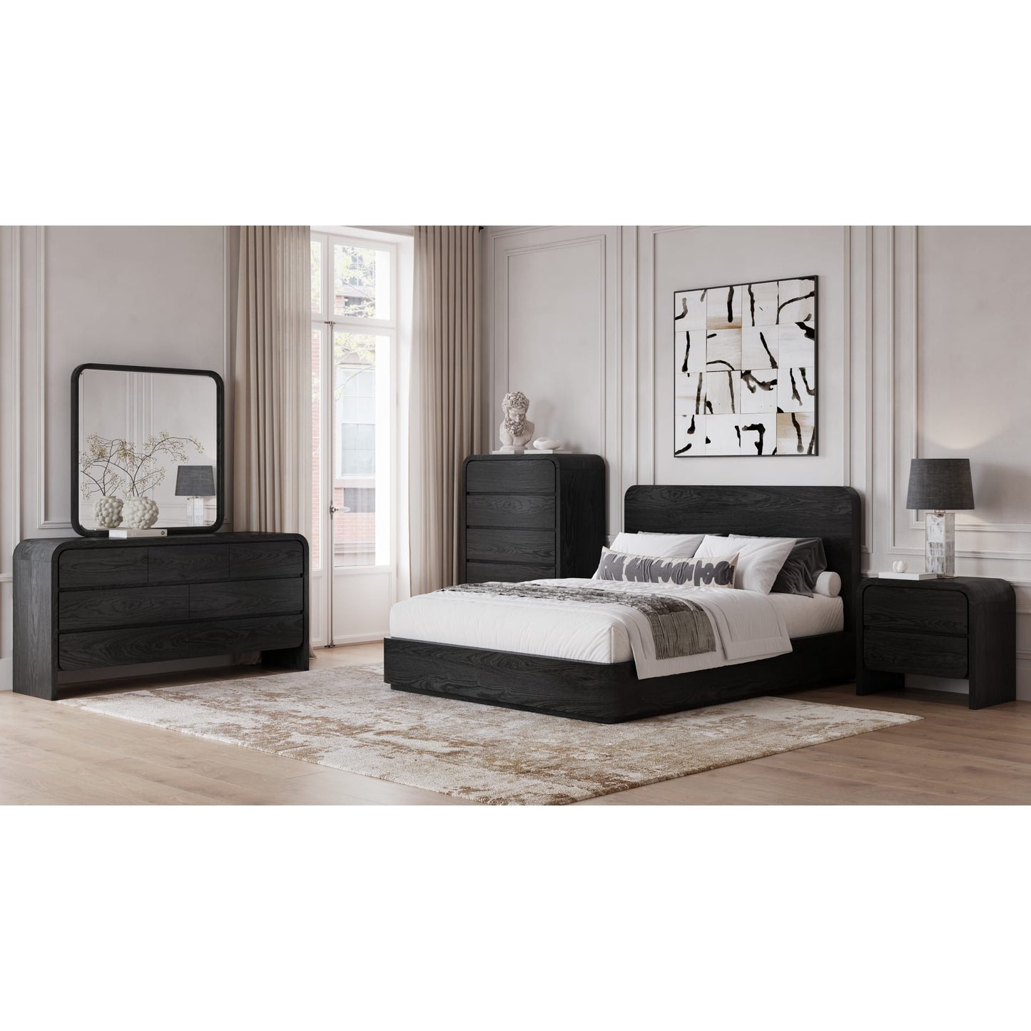 Elora Ash Wood Platform Bed in Jet