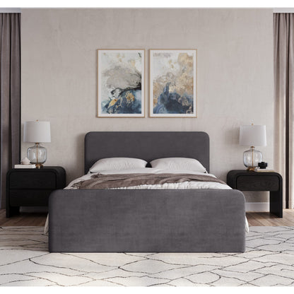 Elora Fully Upholstered Platform Bed in Charcoal Velvet