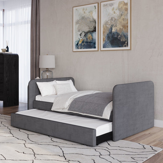 Elora Upholstered Daybed with Trundle in Charcoal Velvet