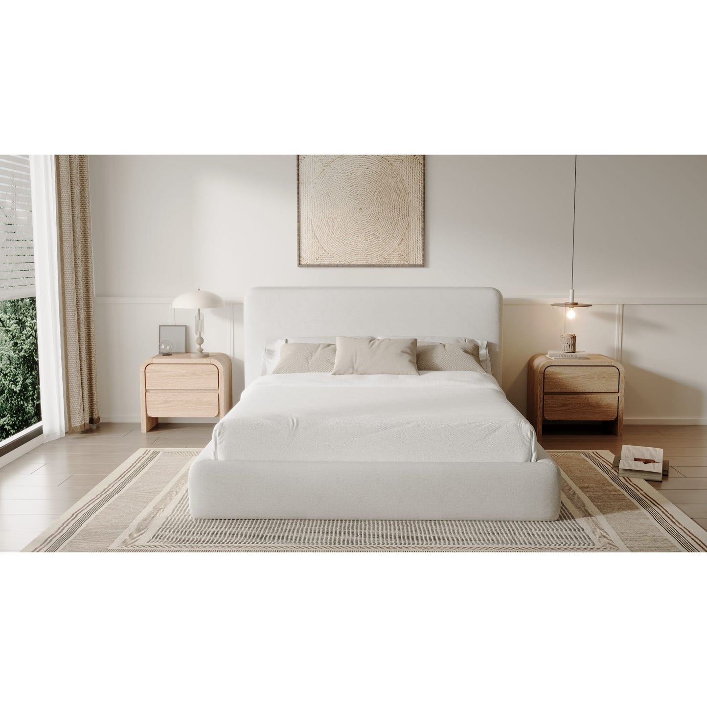 Elora Upholstered Platform Bed in Whitewashed Chenille