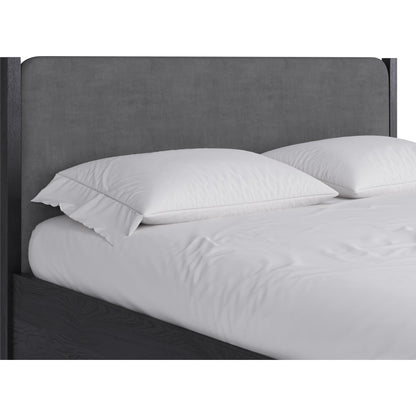 Elora Wood and Velvet Upholstered Bed in Jet and Charcoal