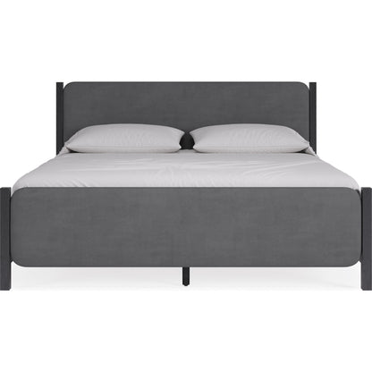 Elora Wood and Velvet Upholstered Bed in Jet and Charcoal
