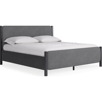 Elora Wood and Velvet Upholstered Bed in Jet and Charcoal