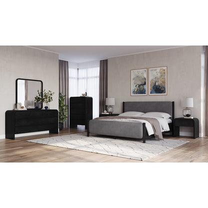 Elora Wood and Velvet Upholstered Bed in Jet and Charcoal