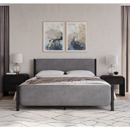 Elora Wood and Velvet Upholstered Bed in Jet and Charcoal