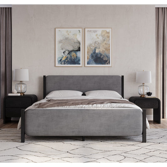Elora Wood and Velvet Upholstered Bed in Jet and Charcoal