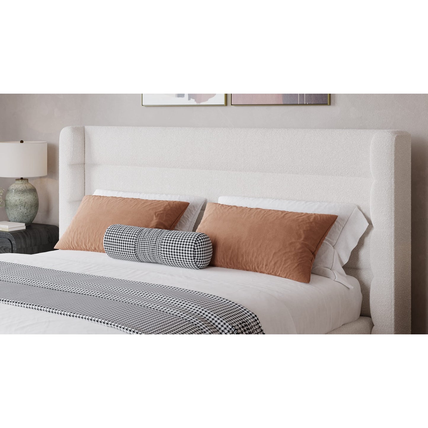 Frank Upholstered Wingback Platform Bed in Cottage Cheese Boucle (2026)