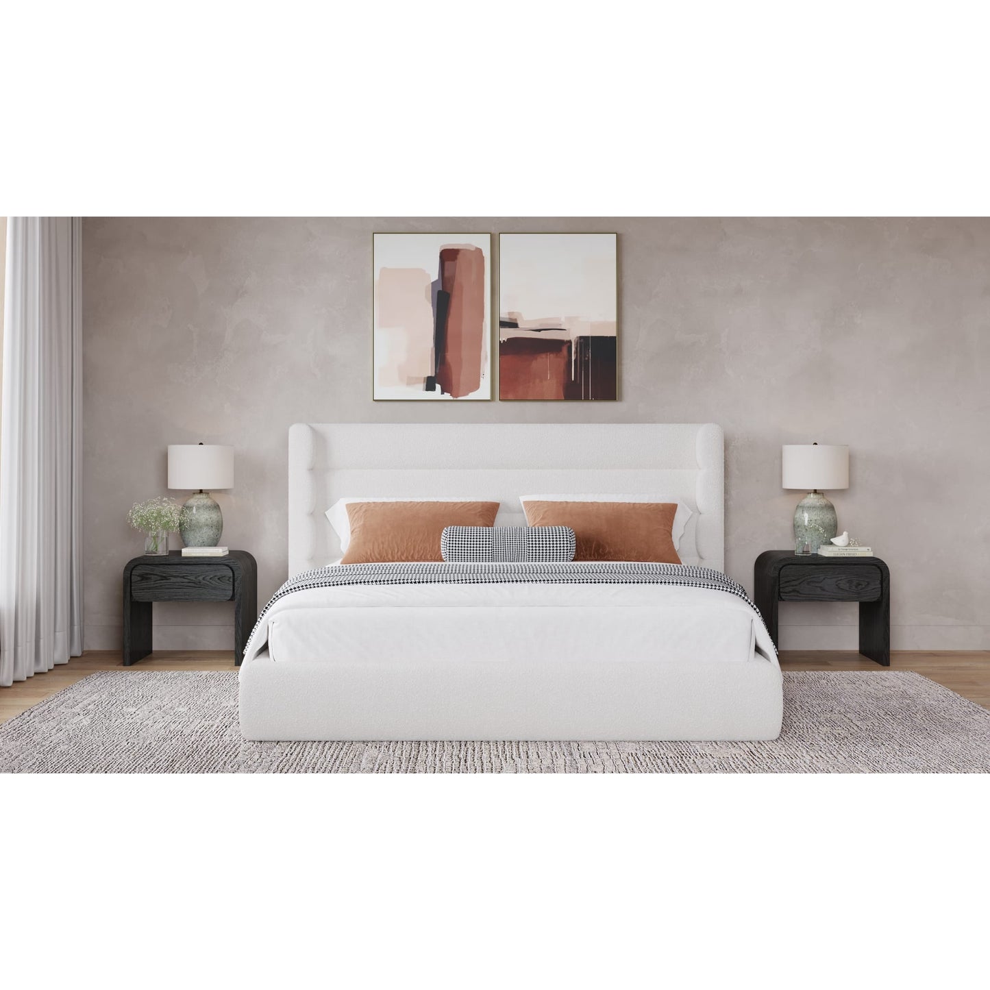 Frank Upholstered Wingback Platform Bed in Cottage Cheese Boucle