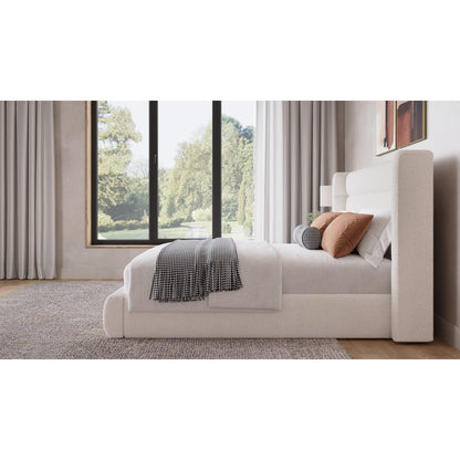 Frank Upholstered Wingback Platform Bed in Cottage Cheese Boucle