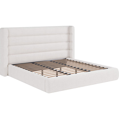 Frank Upholstered Wingback Platform Bed in Cottage Cheese Boucle