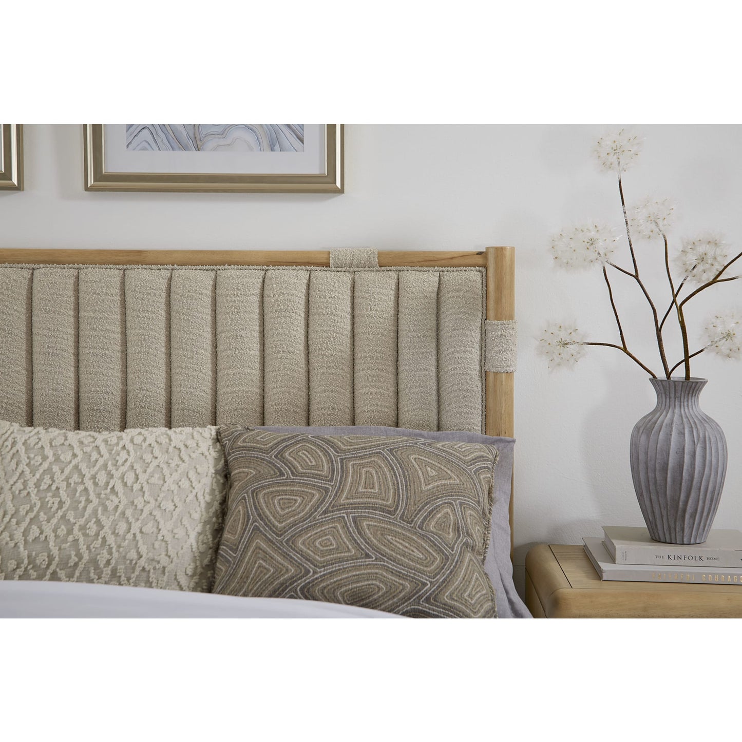 Furano Upholstered Panel Bed in Ginger and Brun Boucle