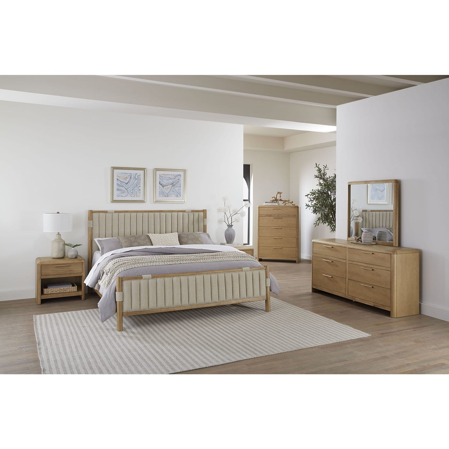 Furano Upholstered Panel Bed in Ginger and Brun Boucle