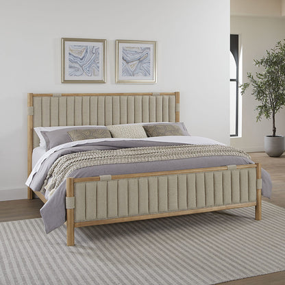 Furano Upholstered Panel Bed in Ginger and Brun Boucle