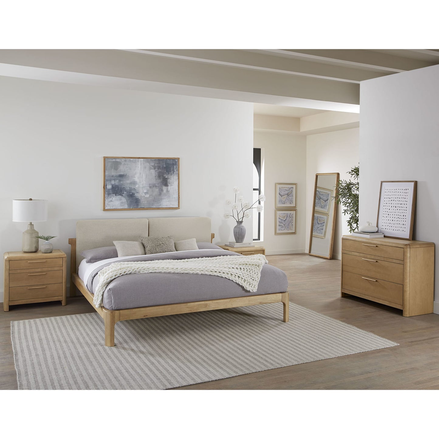 Furano Upholstered Two Cushion Platform Bed in Ginger and Natural Linen