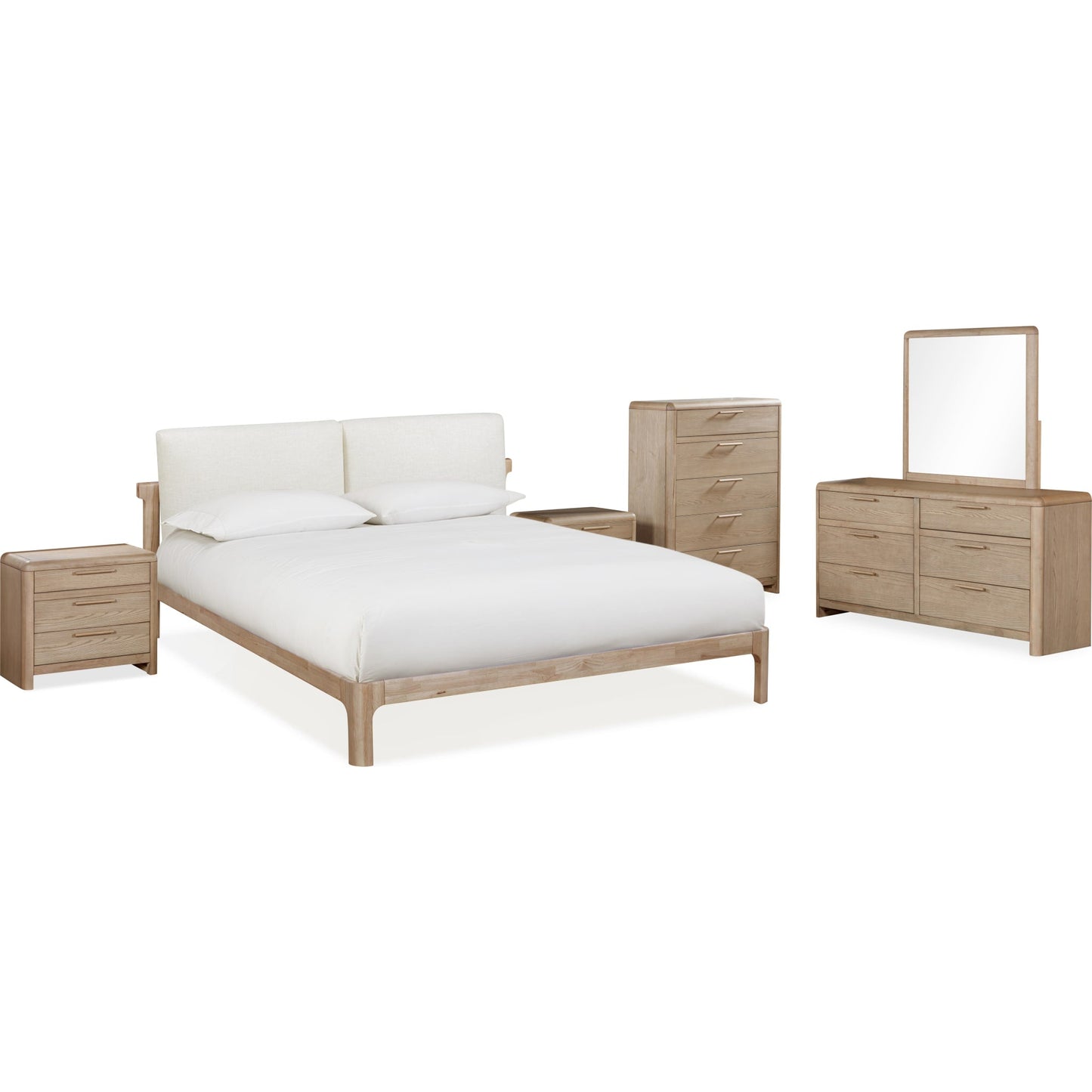 Furano Upholstered Two Cushion Platform Bed in Ginger and Natural Linen
