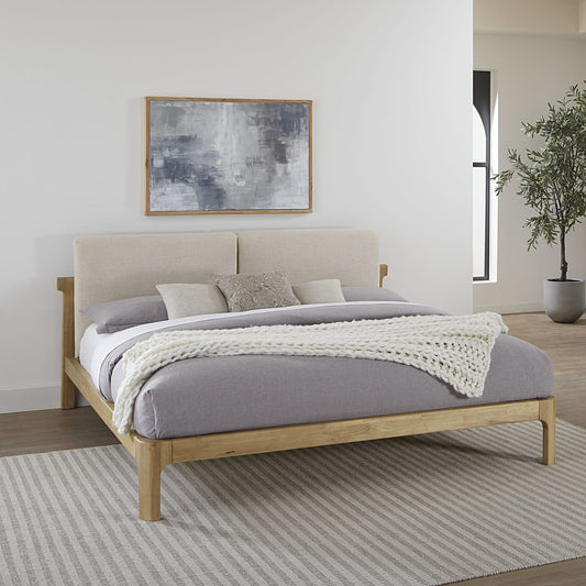 Furano Upholstered Two Cushion Platform Bed in Ginger and Natural Linen