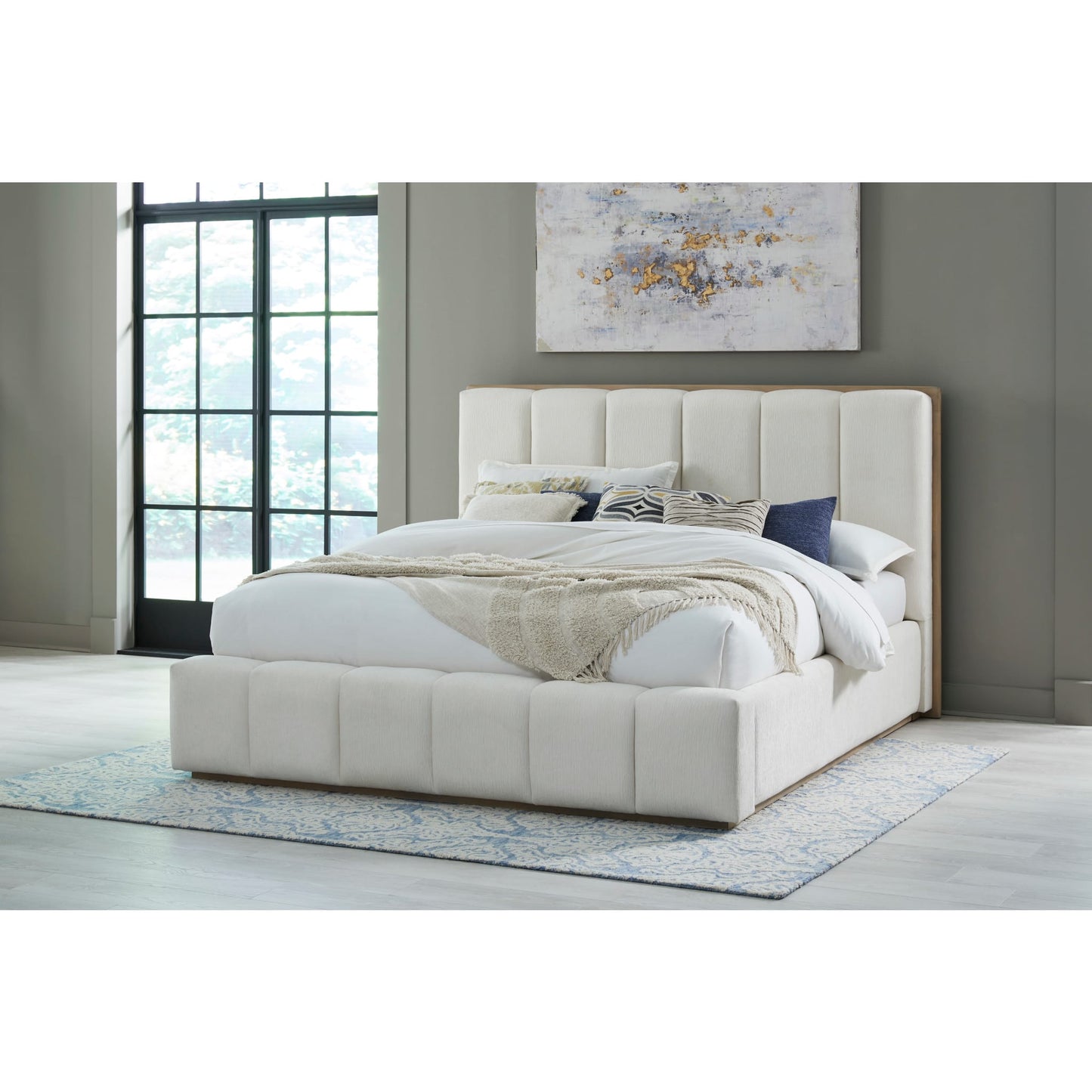 Gardenia Wood Frame Upholstered Platform Bed in Cotton and Chai