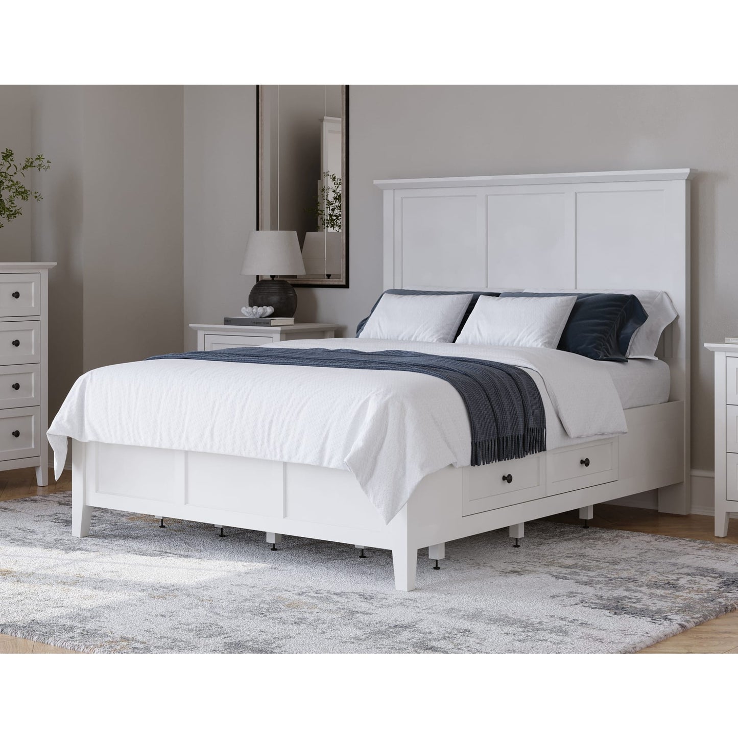 Grace Four Drawer Platform Storage Bed in Snowfall White