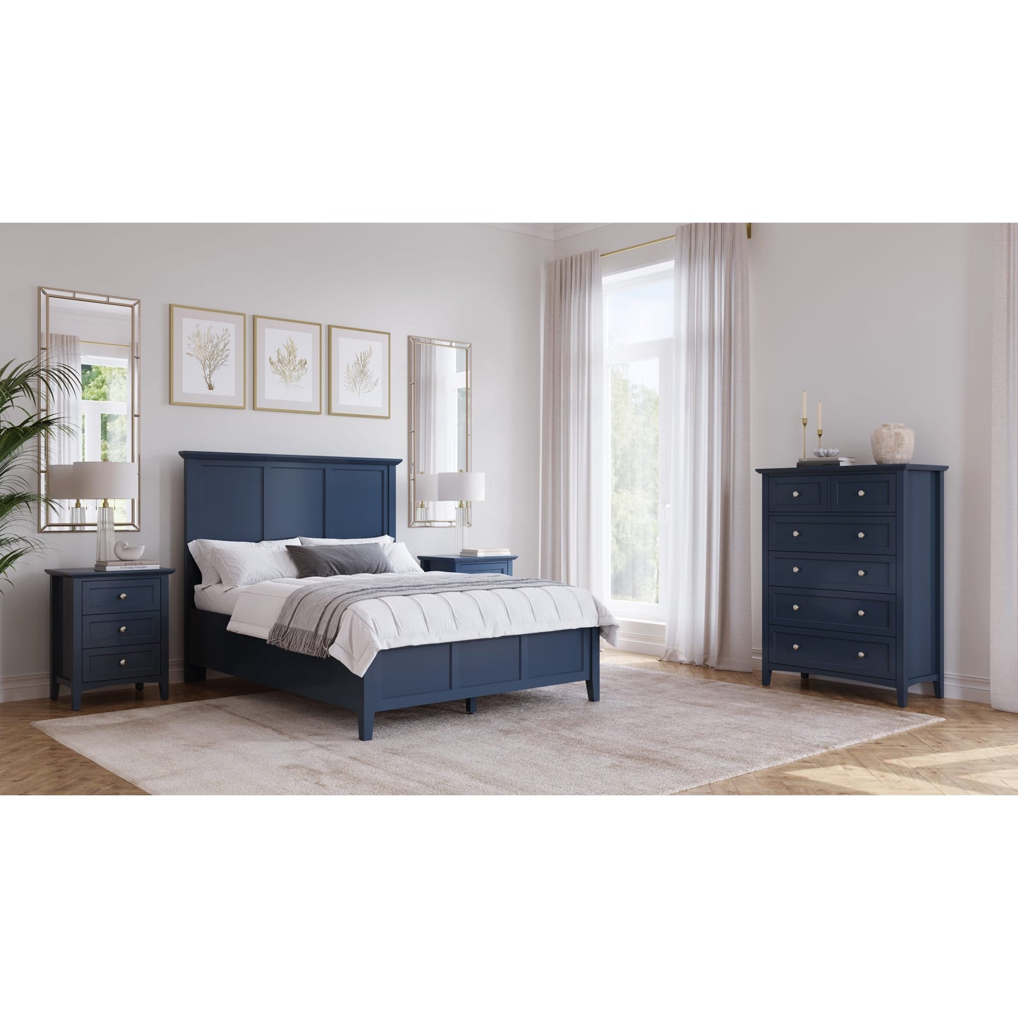 Grace Three Panel Bed in Blueberry