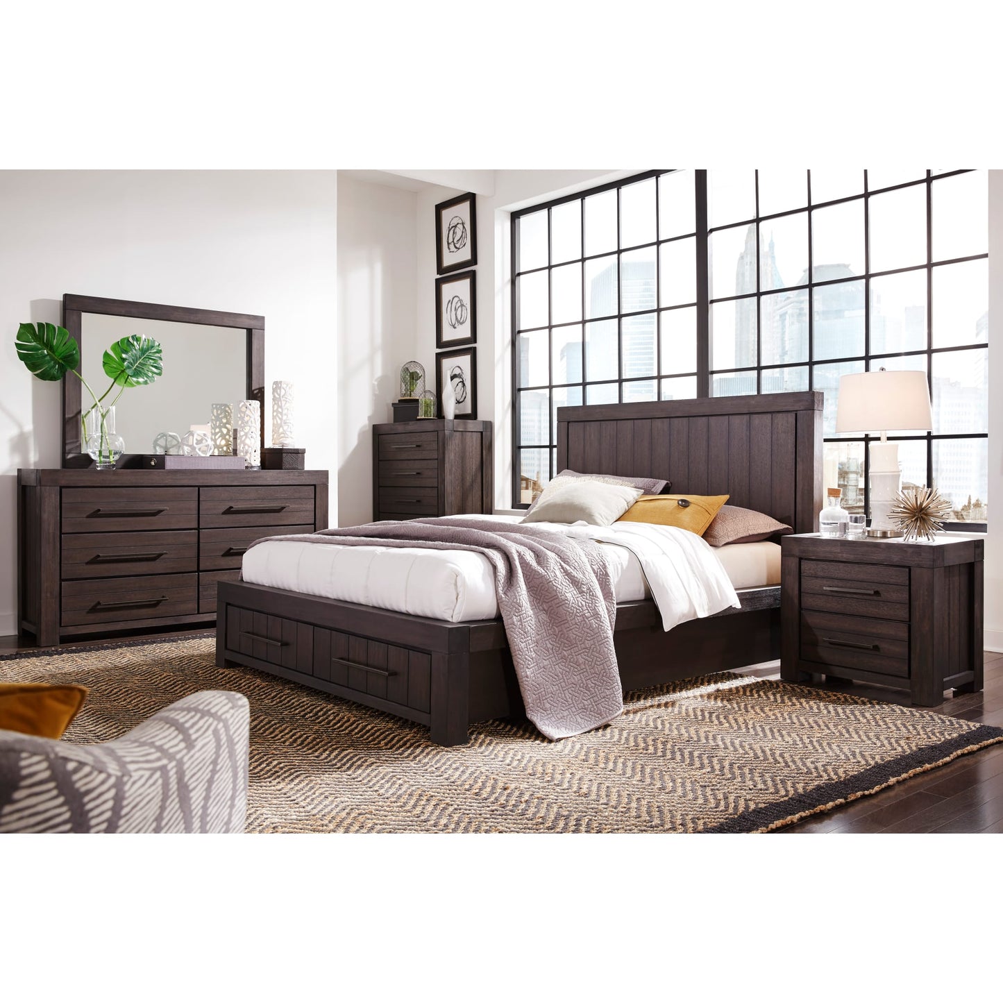 Heath Two Drawer Wood Storage Bed in Basalt Grey