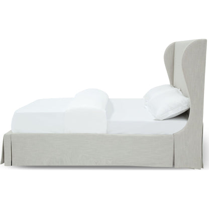 Hera Upholstered Skirted Panel Bed in Oatmeal
