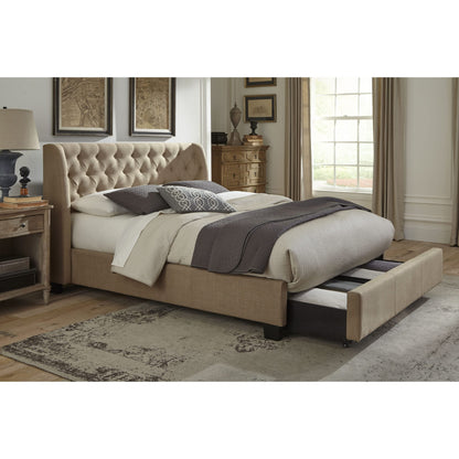 Levi Tufted Footboard Storage Bed in Toast Linen