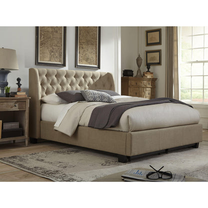 Levi Tufted Platform Bed in Toast Linen