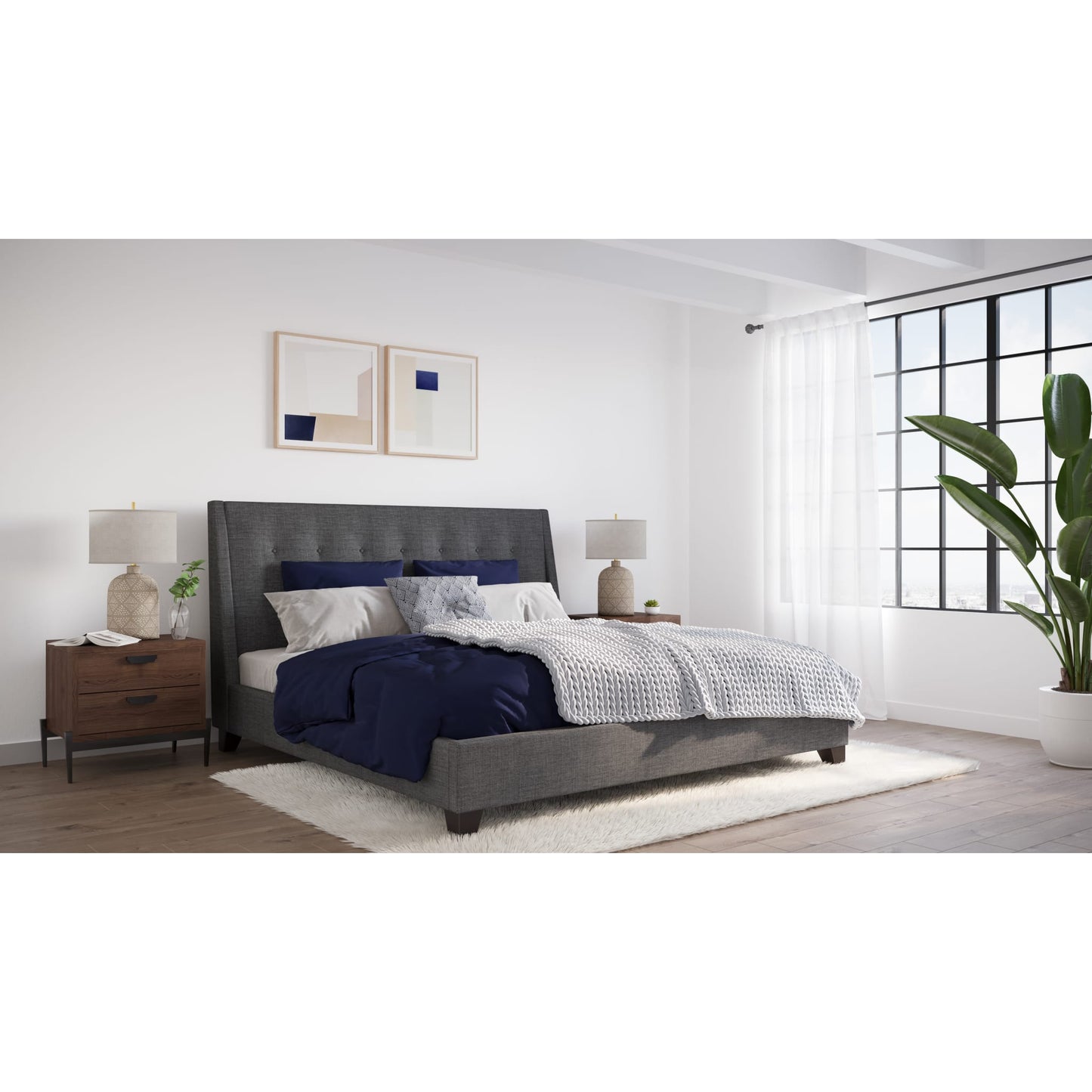 Madera Upholstered Platform Bed in Dark Charcoal