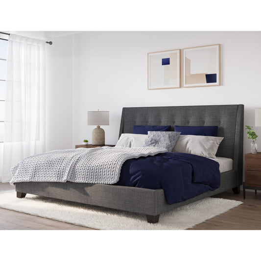 Madera Upholstered Platform Bed in Dark Charcoal