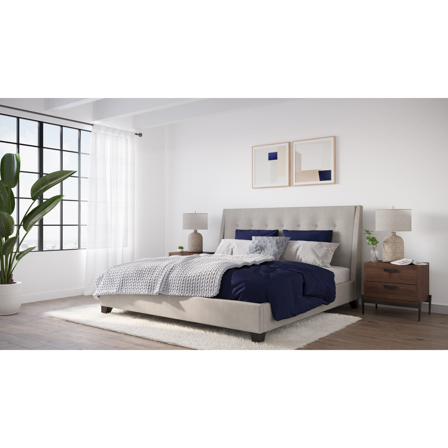 Madera Upholstered Platform Bed in Putty