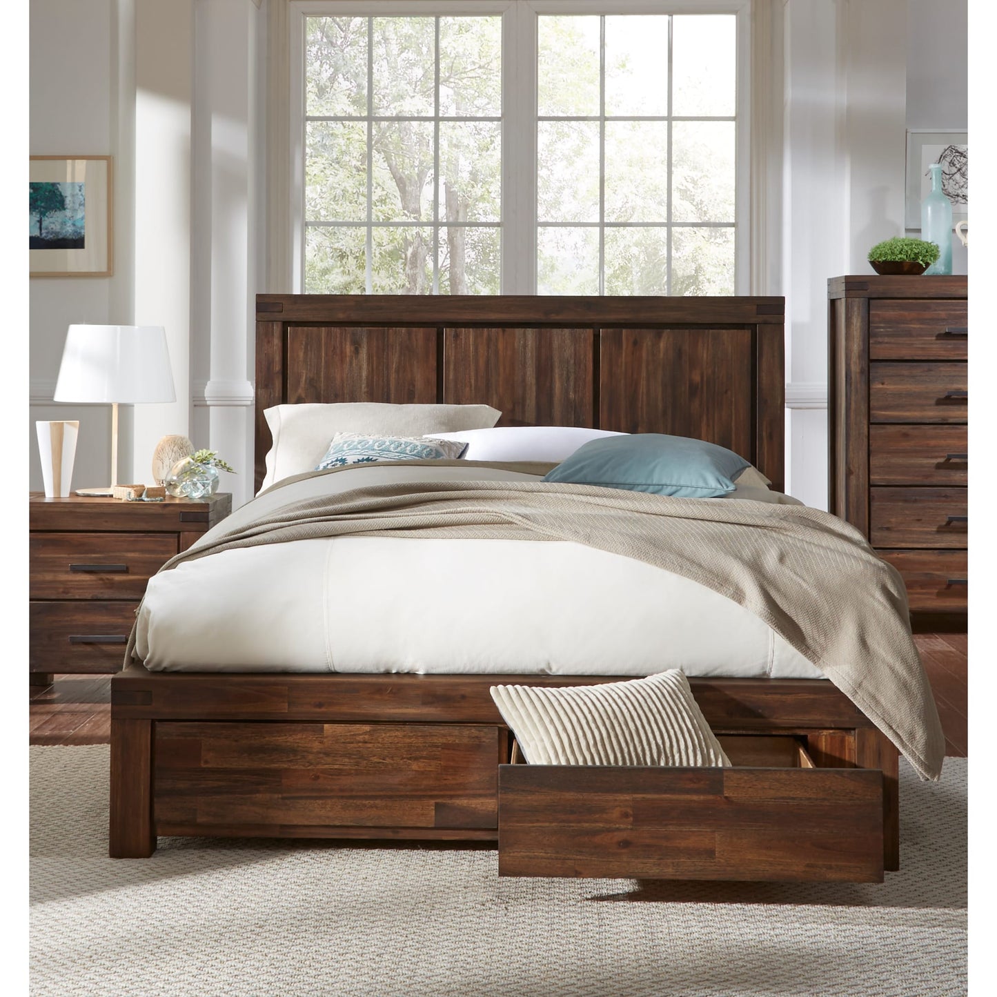 Meadow Solid Wood Footboard Storage Bed in Brick Brown