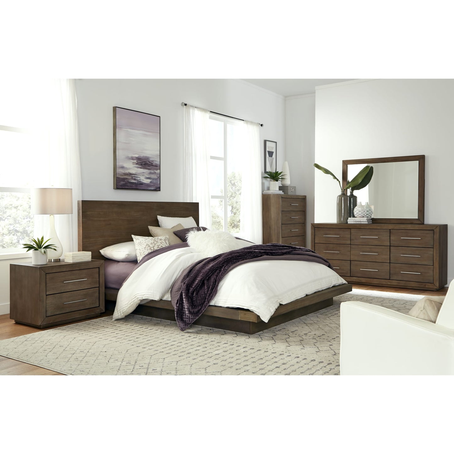Melbourne Wood Platform Bed in Dark Pine