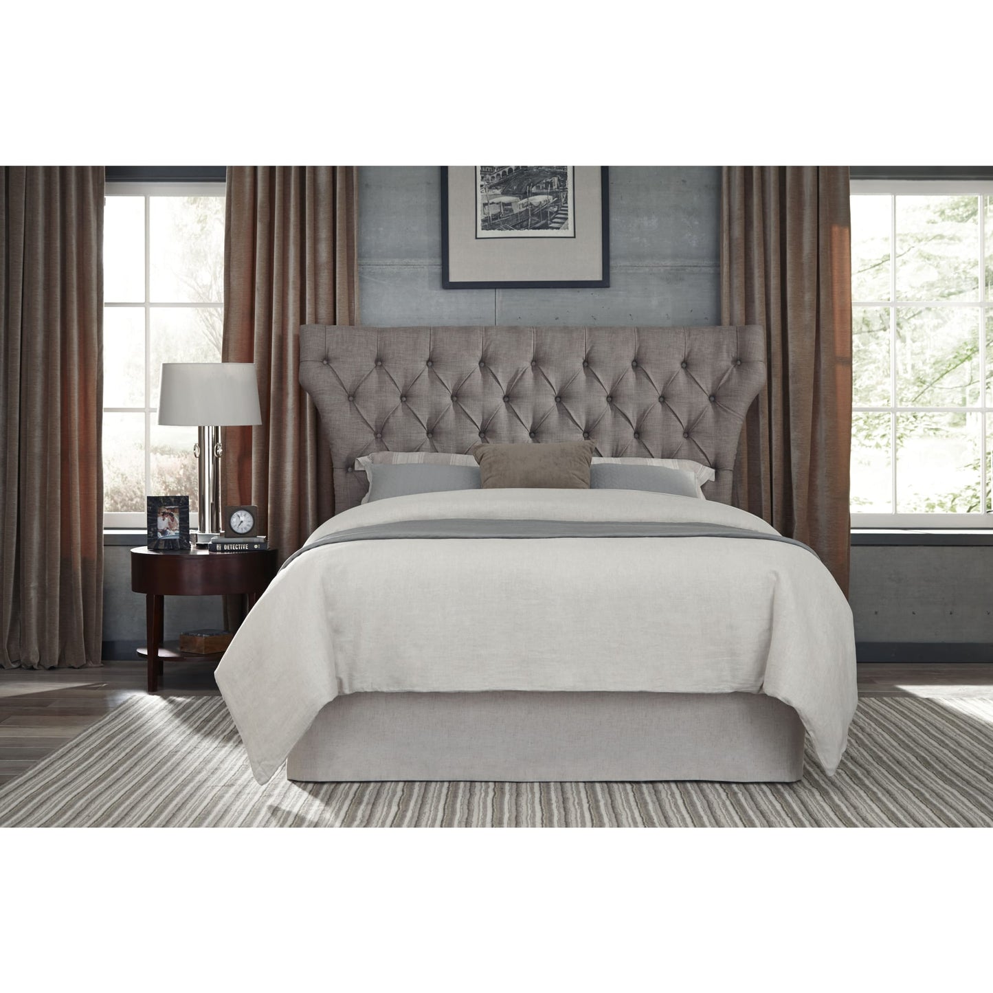 Melina Upholstered Platform Bed in Dolphin Linen