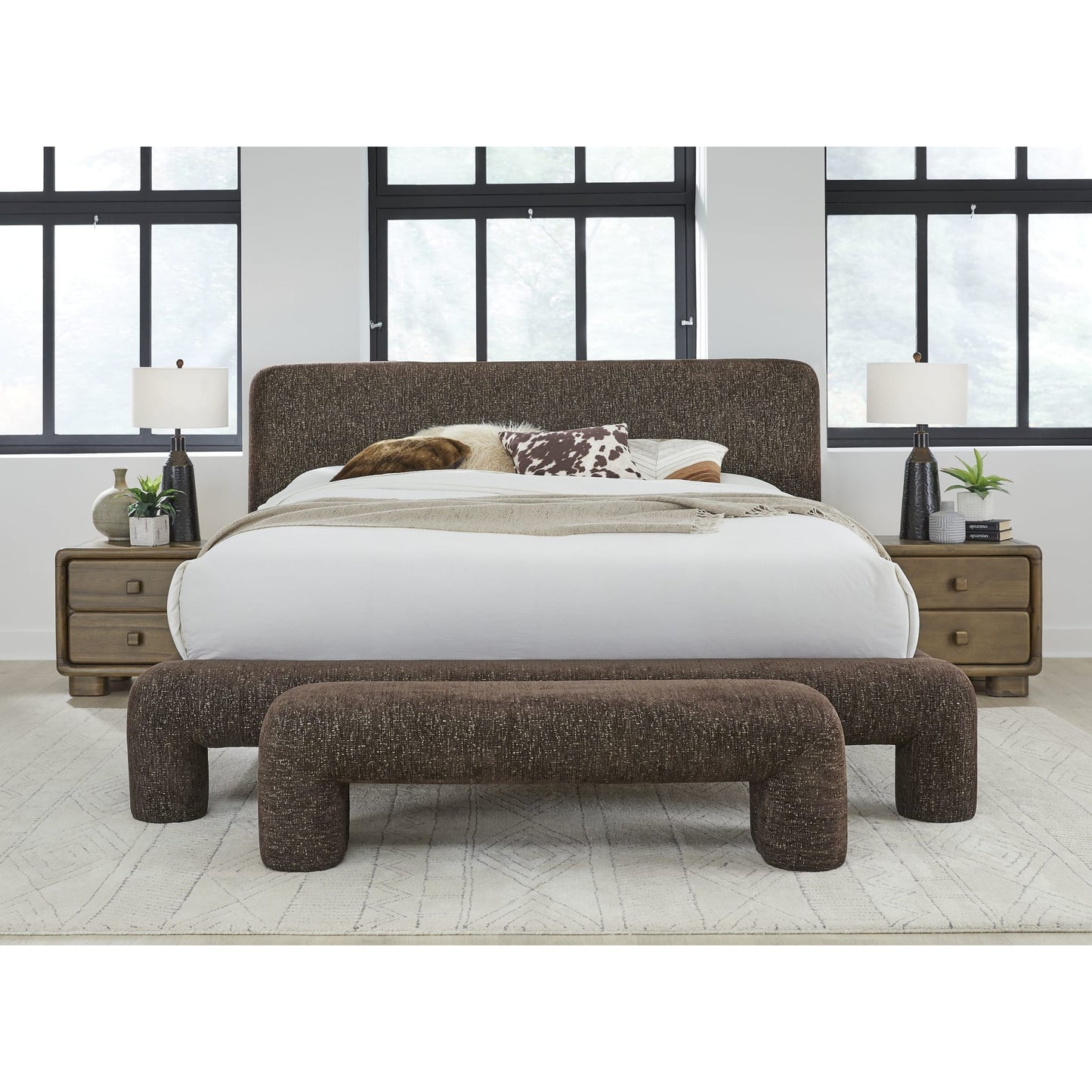 Mocoa Fully Upholstered Platform Bed in Mongoose Chenille