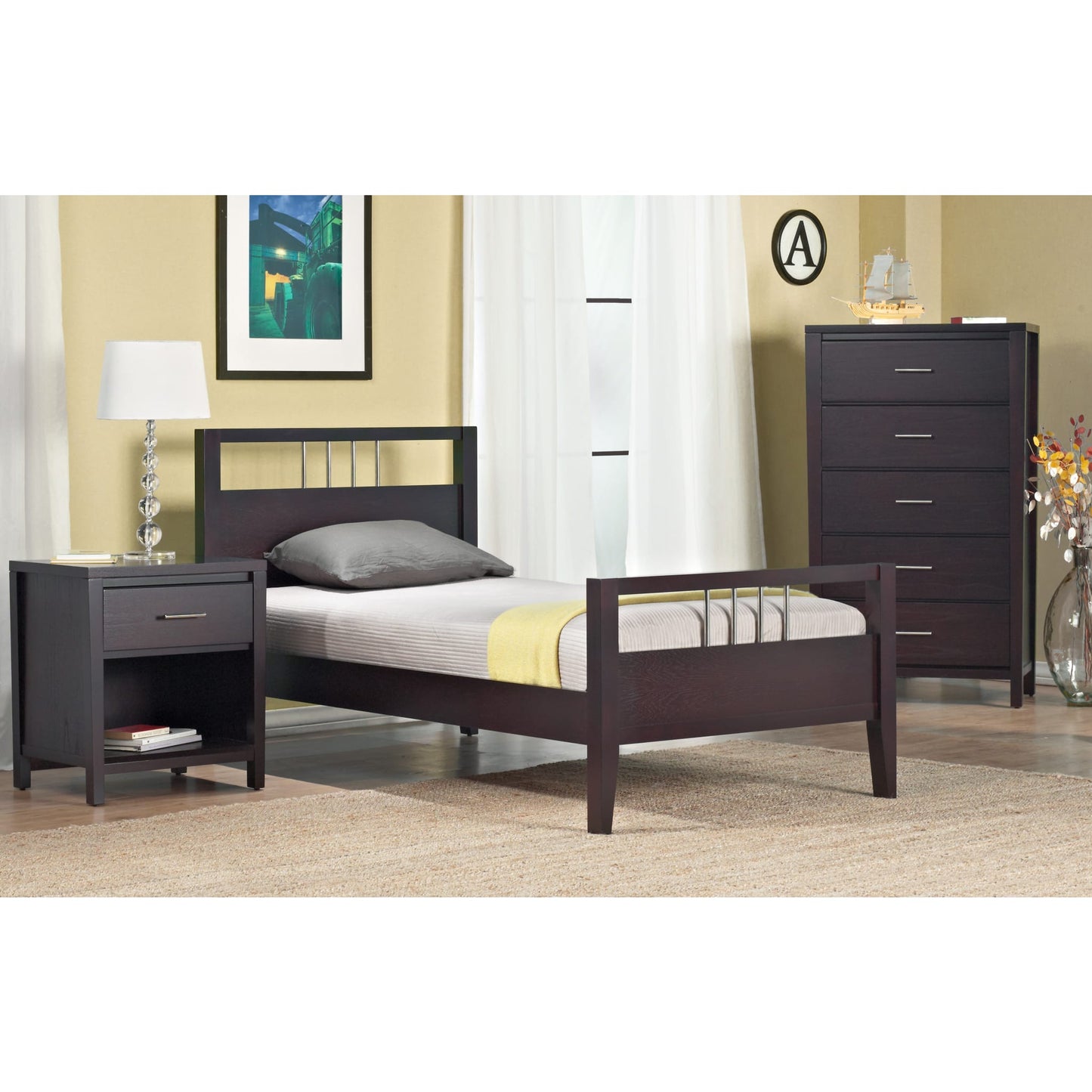 Nevis Wood Platform Bed in Espresso