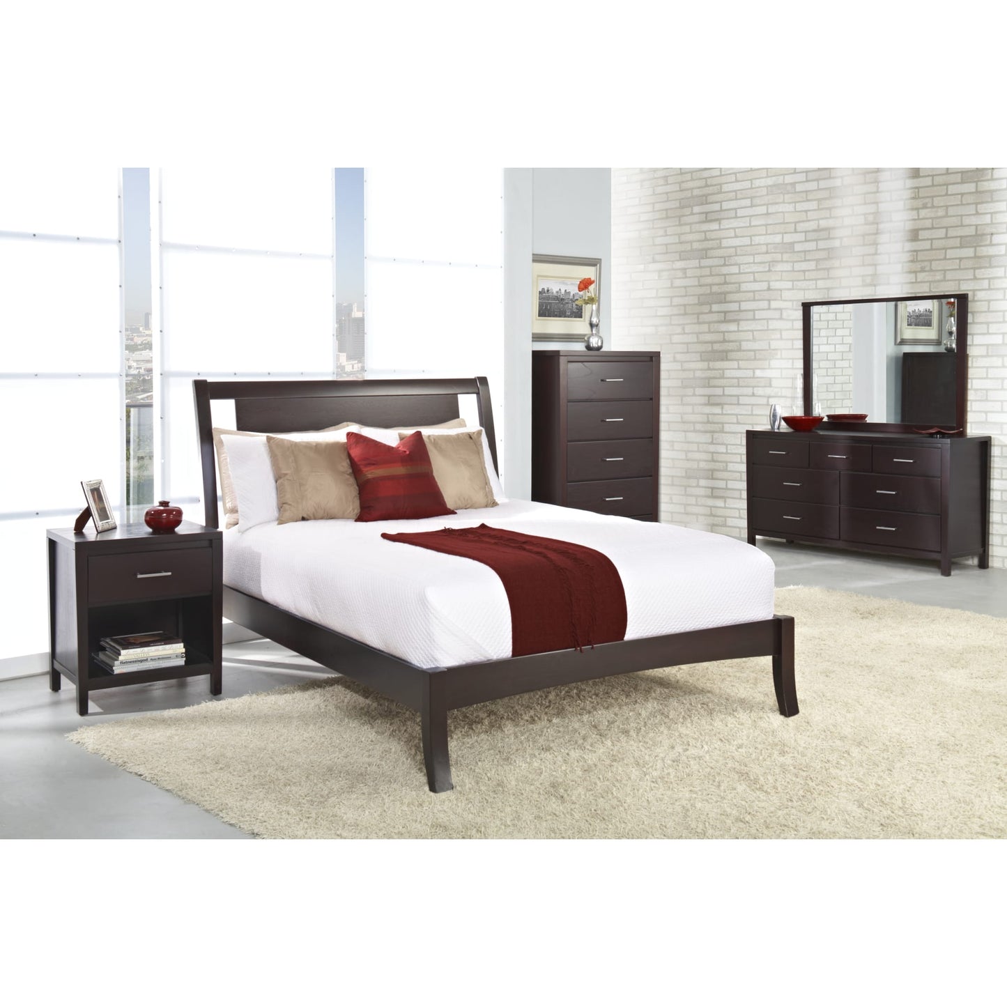 Nevis Wood Sleigh Bed in Espresso