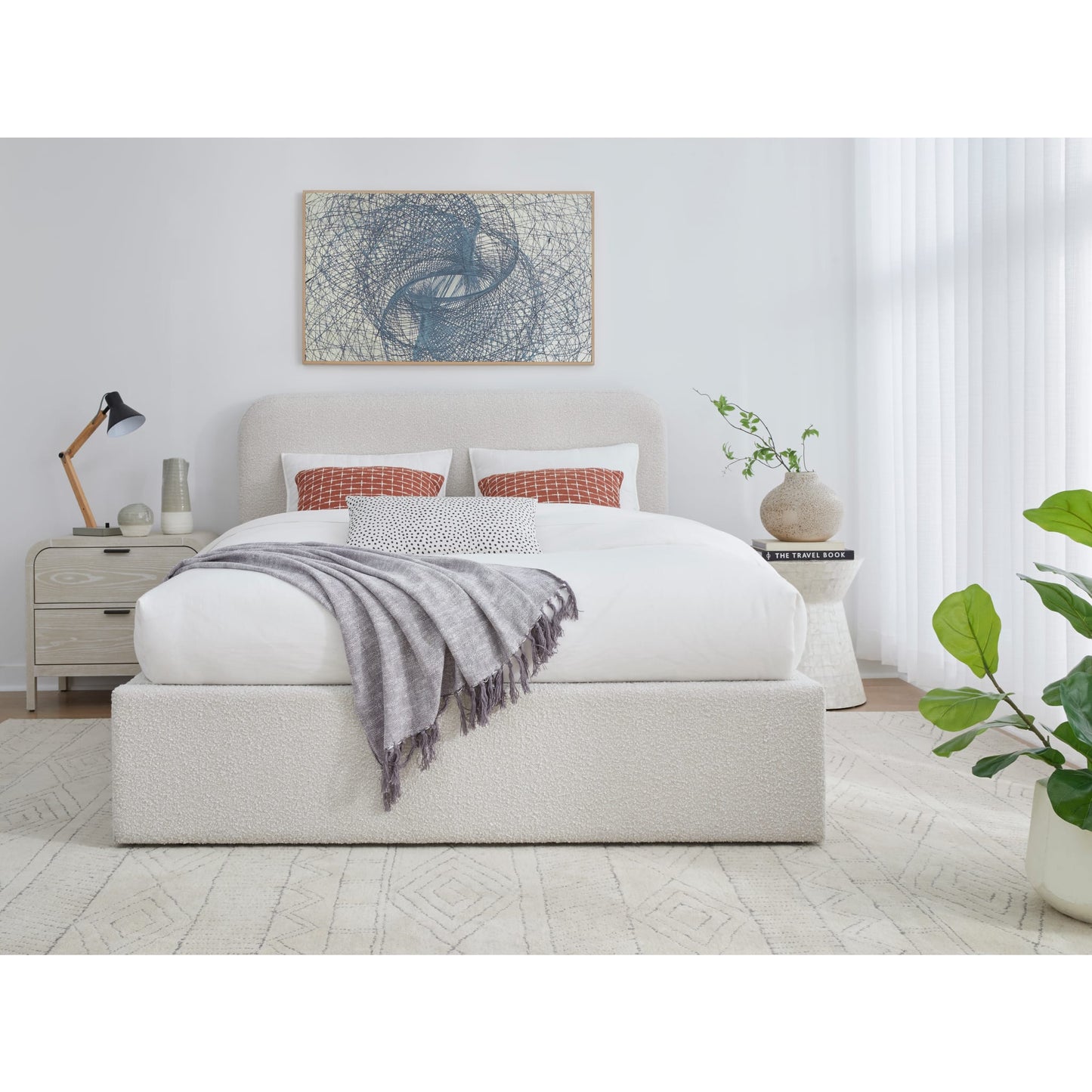 Off-White Upholstered Platform Bed in Ricotta Boucle (2026)