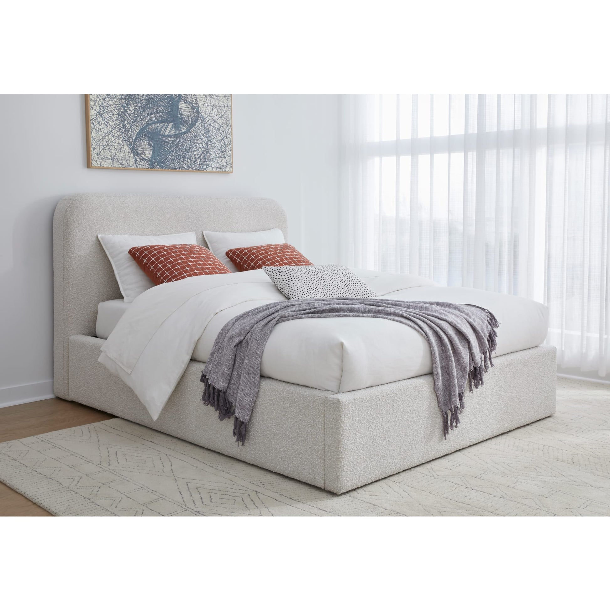 Modus Furniture Off White Upholstered Platform Bed in Ricotta Boucle  MQMYH  Image 2