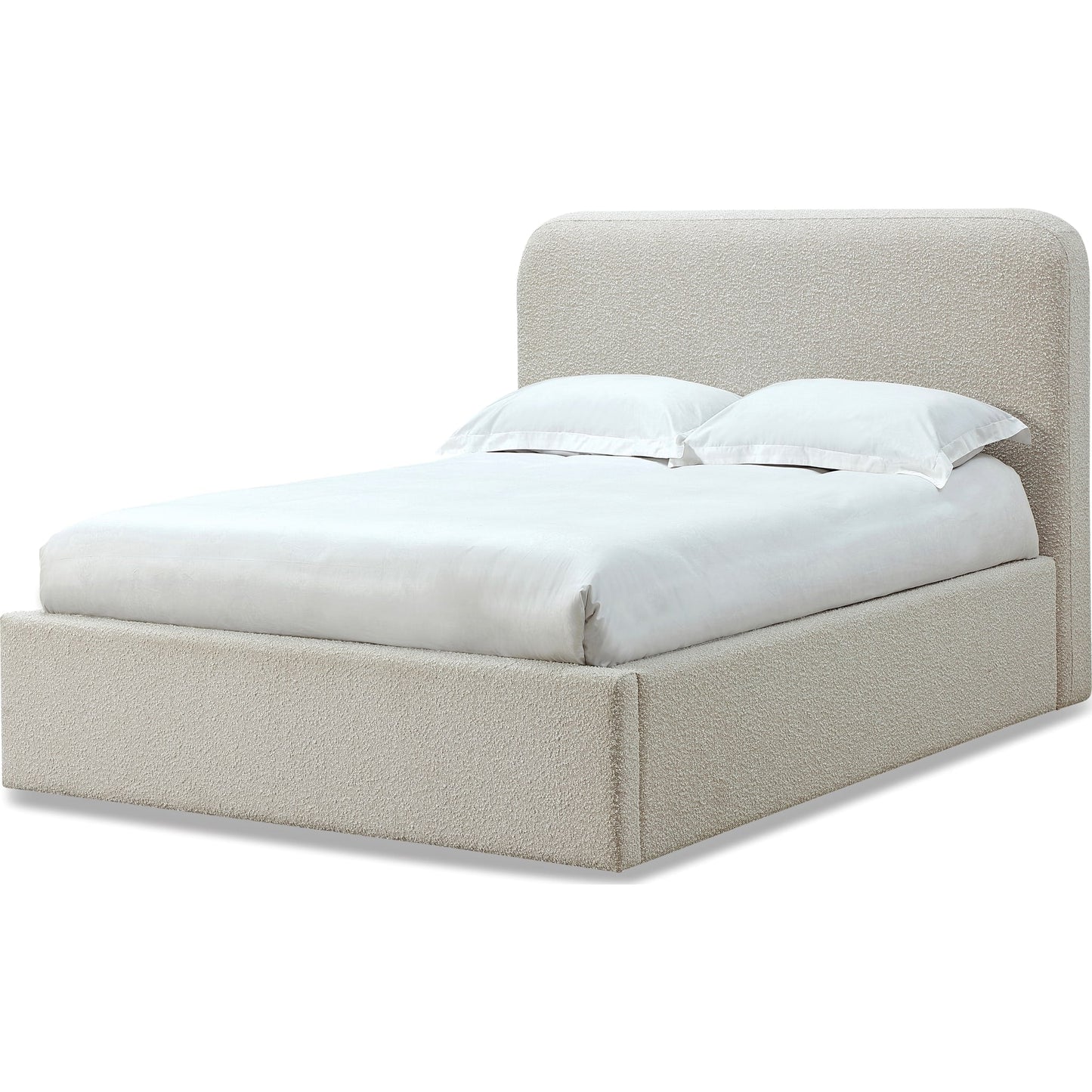 Off-White Upholstered Platform Bed in Ricotta Boucle