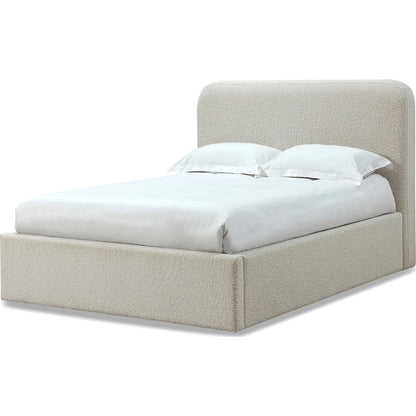 Off-White Upholstered Platform Bed in Ricotta Boucle