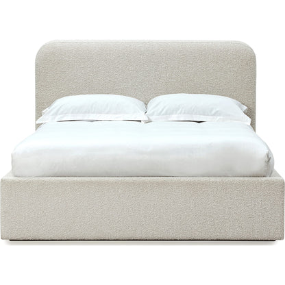 Off-White Upholstered Platform Bed in Ricotta Boucle