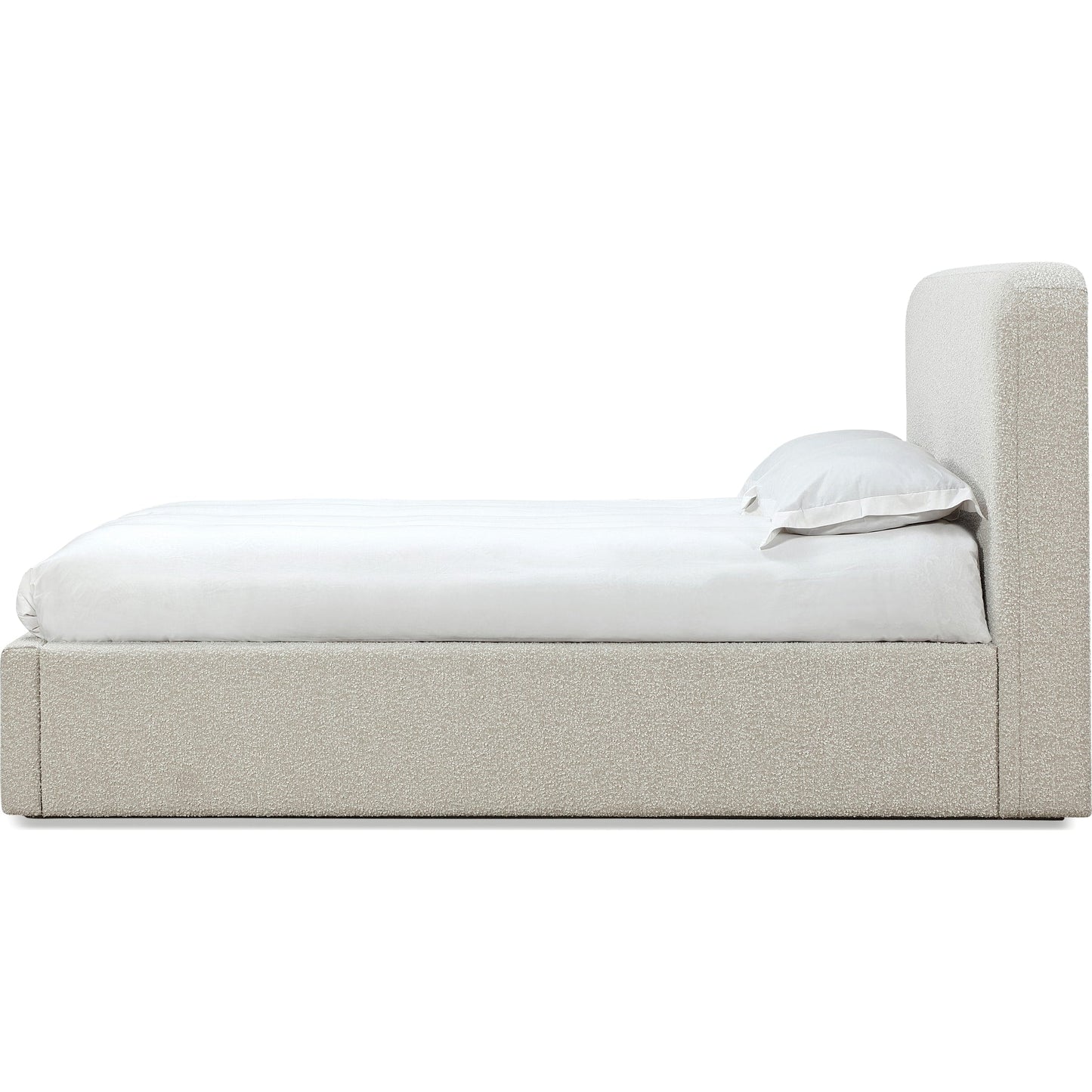 Off-White Upholstered Platform Bed in Ricotta Boucle