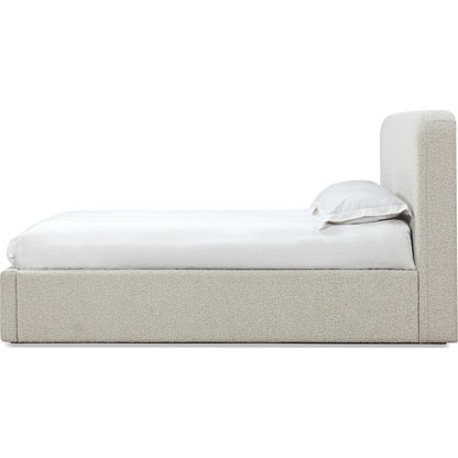Off-White Upholstered Platform Bed in Ricotta Boucle