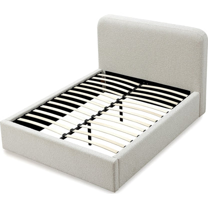 Off-White Upholstered Platform Bed in Ricotta Boucle