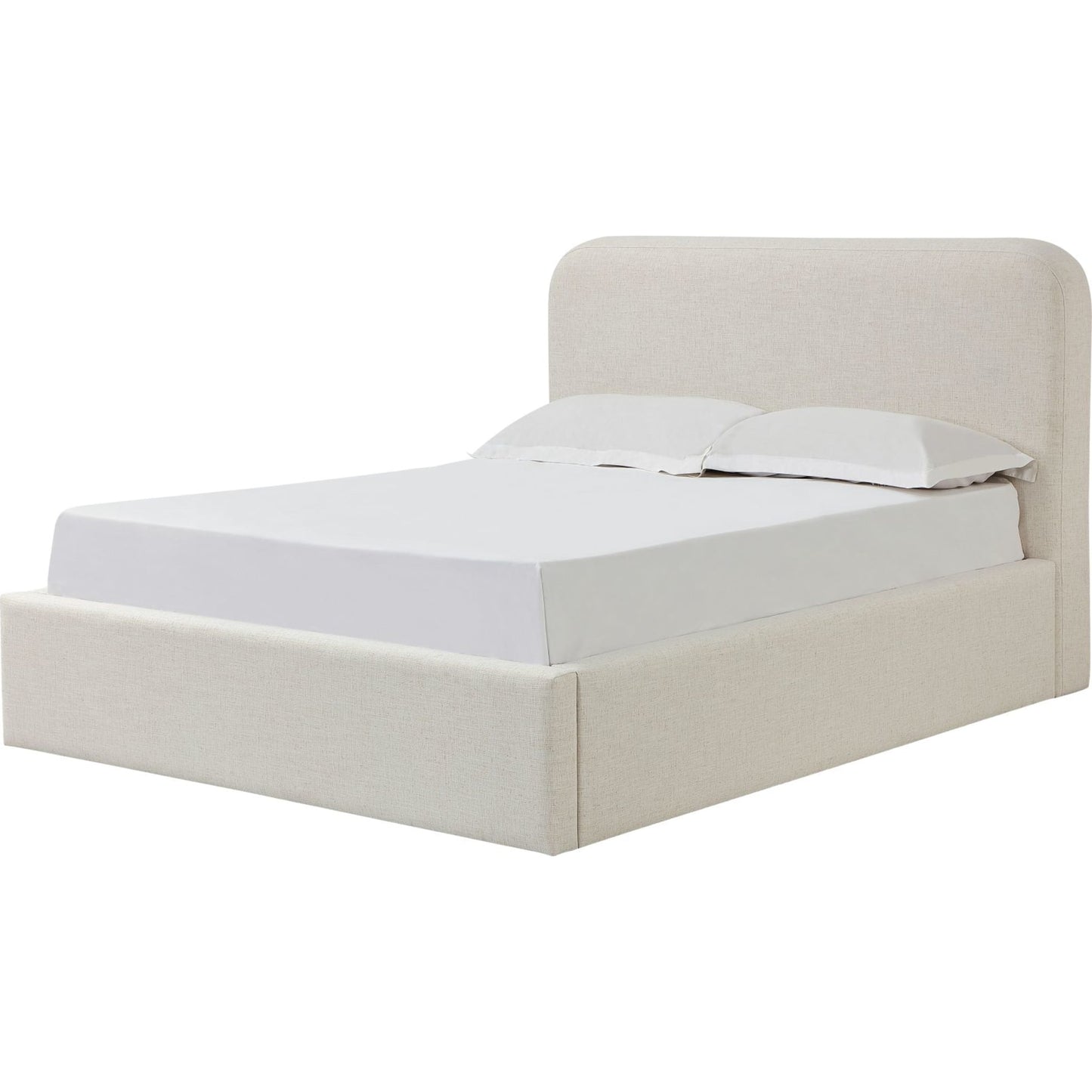 Off-White Upholstered Platform Bed in Whipped Honey Linen